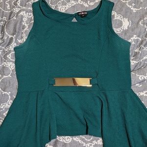 Dark green peplum top w/ embellished gold belt
